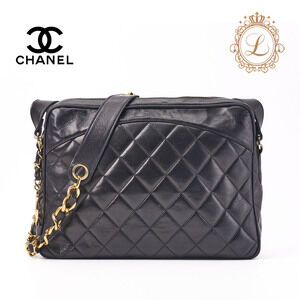 Chanel Matelasse Circle Coco Charm Chain Shoulder Bag Black Lambskin